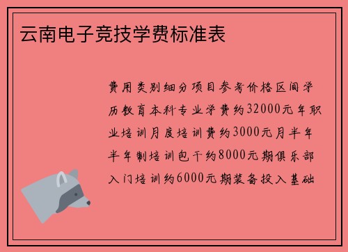 云南电子竞技学费标准表